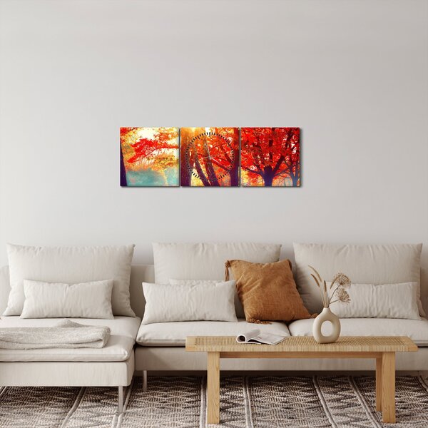 Obraz - Podzimní krajina (s hodinami) (90x30 cm)