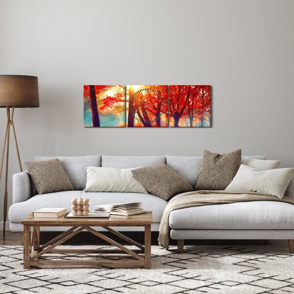 Obraz - Podzimní krajina (s hodinami) (90x30 cm)