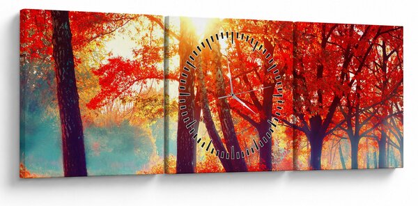 Obraz - Podzimní krajina (s hodinami) (90x30 cm)