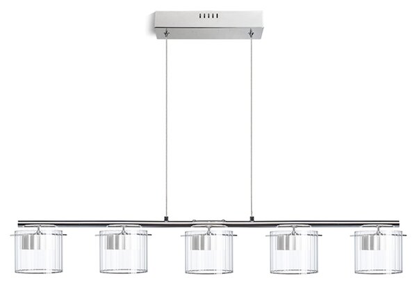 Závěsné LED svítidlo ESTRA V, bílá/čiré sklo, 5× 5 W, teplá bílá 3000 K