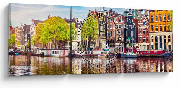 Obraz - Tančící domy, Amsterdam (s hodinami) (90x30 cm)