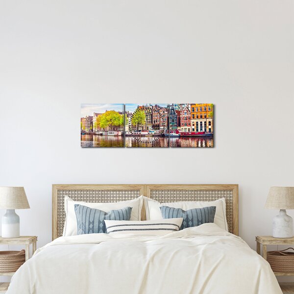 Obraz - Tančící domy, Amsterdam (s hodinami) (90x30 cm)