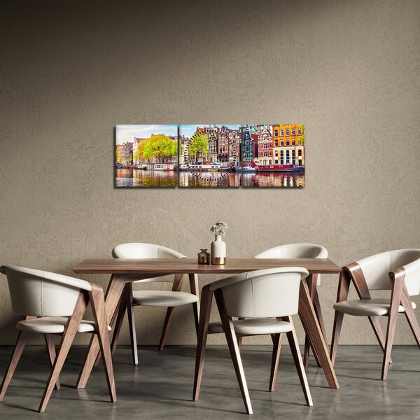 Obraz - Tančící domy, Amsterdam (s hodinami) (90x30 cm)