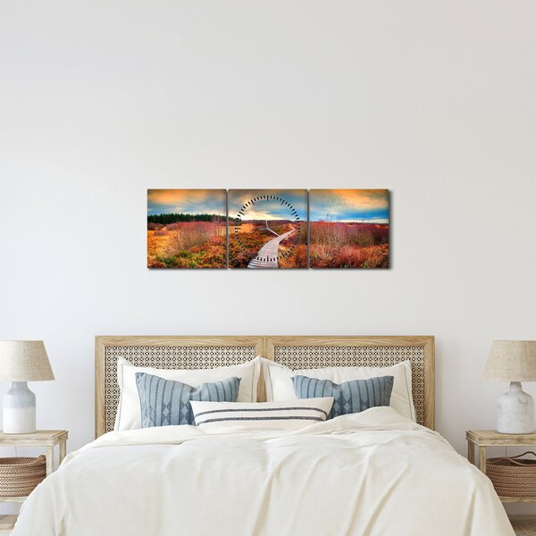 Obraz - Podzimní cesta krajinou (s hodinami) (90x30 cm)
