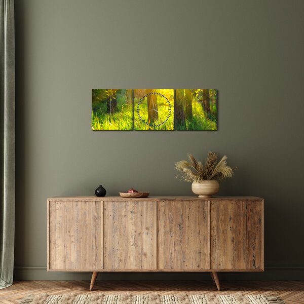 Obraz - Jarní probouzení lesa (s hodinami) (90x30 cm)