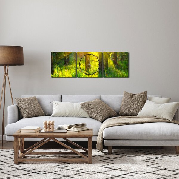 Obraz - Jarní probouzení lesa (s hodinami) (90x30 cm)