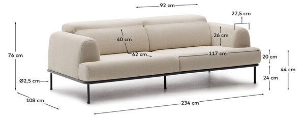 Béžová žinylková pohovka 234 cm Aurum – Kave Home