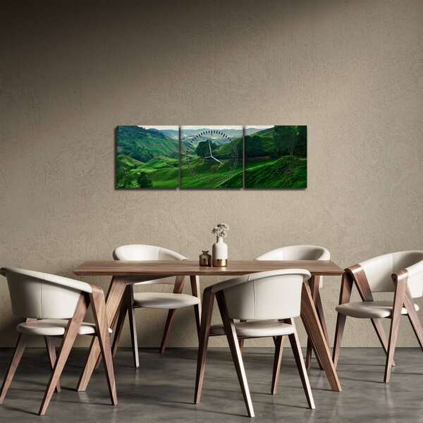 Obraz - Čajové plantáže v Malajsii (s hodinami) (90x30 cm)