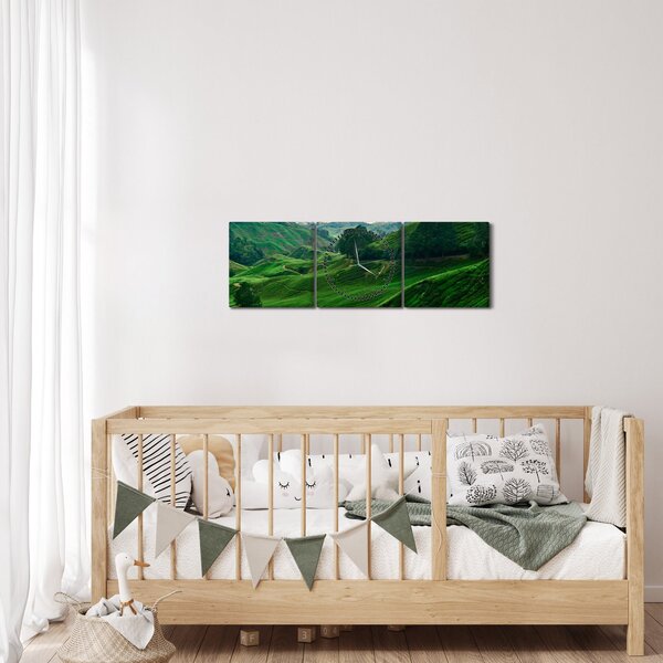 Obraz - Čajové plantáže v Malajsii (s hodinami) (90x30 cm)