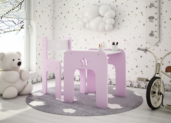 Stůl a židle hvězdička - růžová