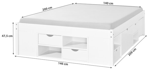 POSTEL S ÚLOŽNÝM PROSTOREM, 140/200 cm, bílá MID.YOU - Manželské postele, Online Only