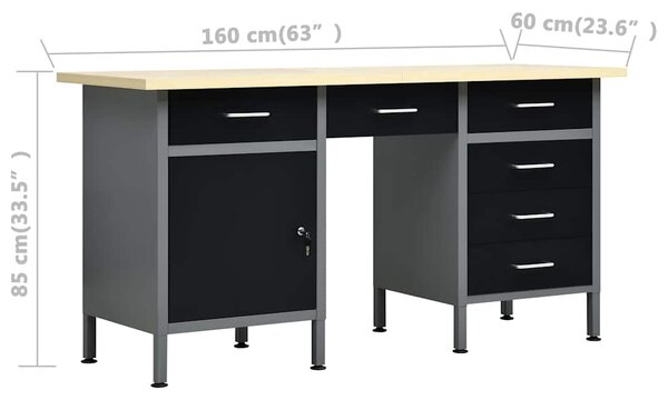 Pracovní stůl se čtyřmi nástěnnými panely a dvěma skříňkami 3053439