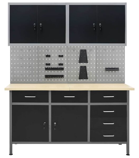 Pracovní stůl se čtyřmi nástěnnými panely a dvěma skříňkami 3053435
