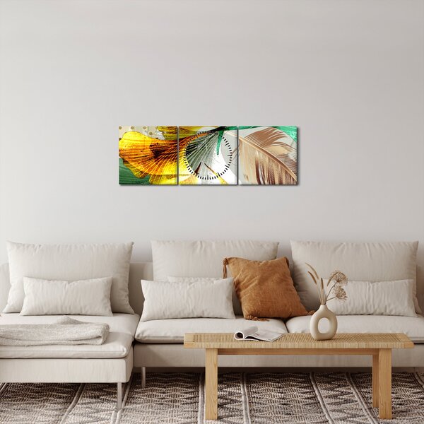 Obraz - Listy s peříčkem (s hodinami) (90x30 cm)