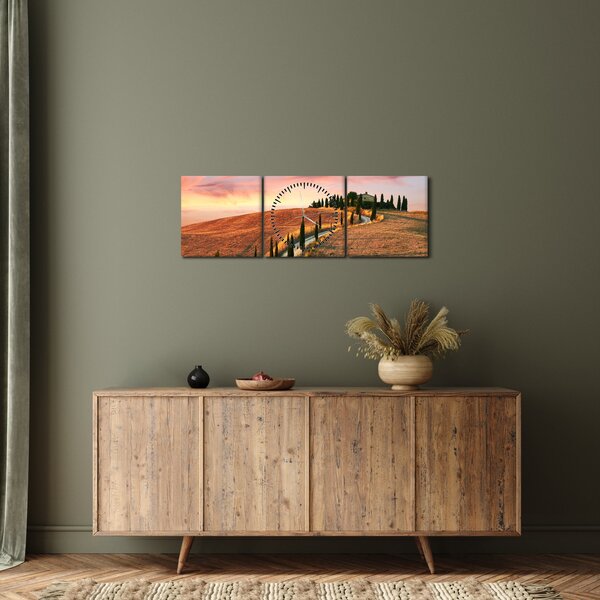 Obraz - Dům na kopci, Toskánsko, Itálie (s hodinami) (90x30 cm)