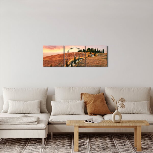 Obraz - Dům na kopci, Toskánsko, Itálie (s hodinami) (90x30 cm)