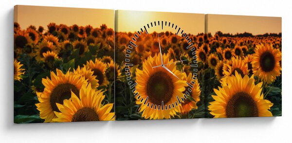 Obraz - Slunečnice (s hodinami) (90x30 cm)