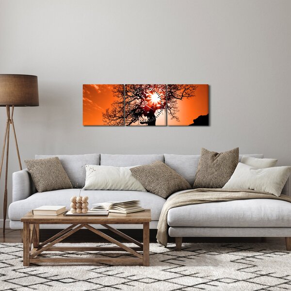 Obraz - Dub při západu slunce (s hodinami) (90x30 cm)