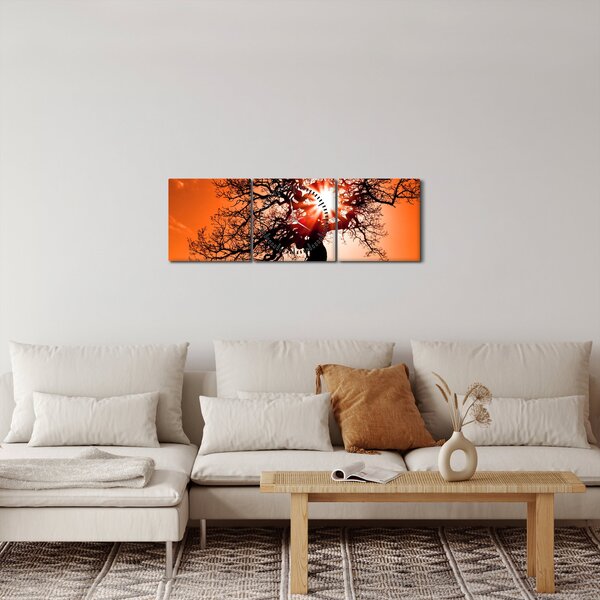 Obraz - Dub při západu slunce (s hodinami) (90x30 cm)
