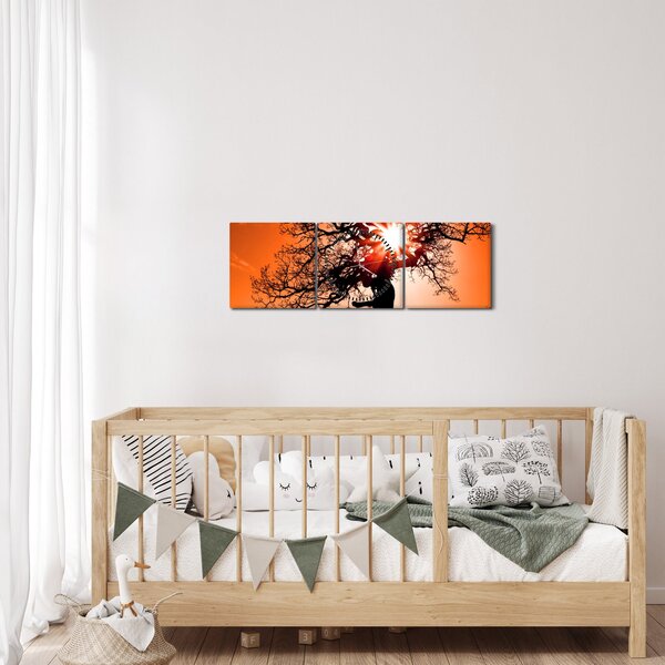 Obraz - Dub při západu slunce (s hodinami) (90x30 cm)