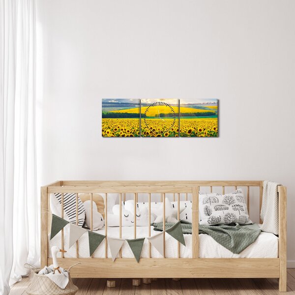 Obraz - Pole Slunečnic (s hodinami) (90x30 cm)