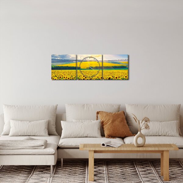 Obraz - Pole Slunečnic (s hodinami) (90x30 cm)