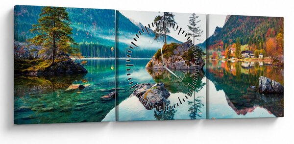 Obraz - Jezero Hintersee, Bavorské Alpy, Rakousko (s hodinami) (90x30 cm)