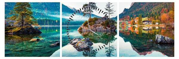 Obraz - Jezero Hintersee, Bavorské Alpy, Rakousko (s hodinami) (90x30 cm)