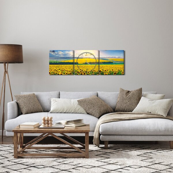 Obraz - Pole Slunečnic (s hodinami) (90x30 cm)