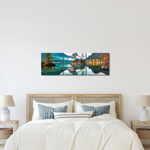 Obraz - Jezero Hintersee, Bavorské Alpy, Rakousko (s hodinami) (90x30 cm)
