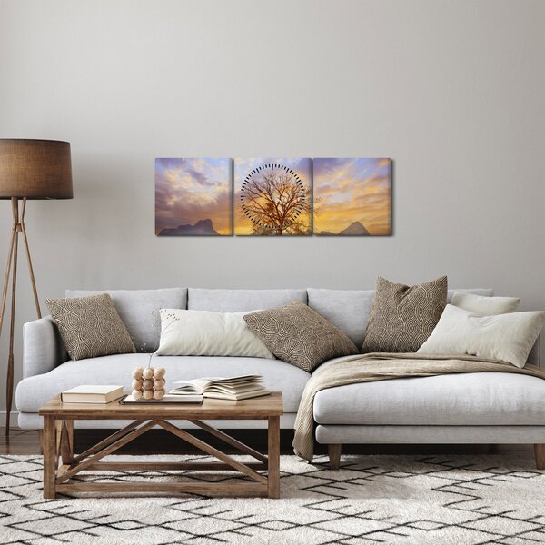Obraz - Krajina se Slunečnicemi (s hodinami) (90x30 cm)