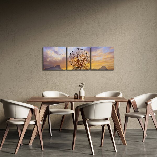Obraz - Krajina se Slunečnicemi (s hodinami) (90x30 cm)