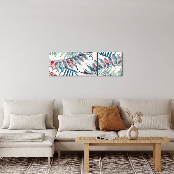 Obraz - Tropické listy (s hodinami) (90x30 cm)