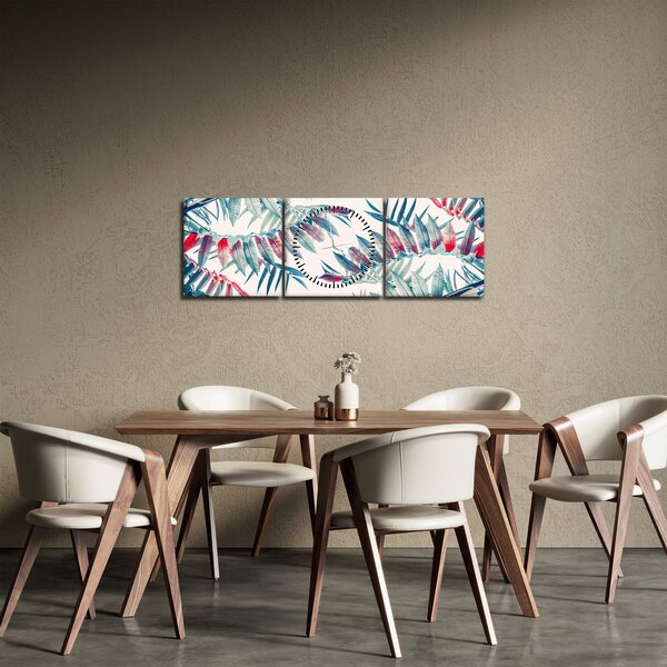 Obraz - Tropické listy (s hodinami) (90x30 cm)