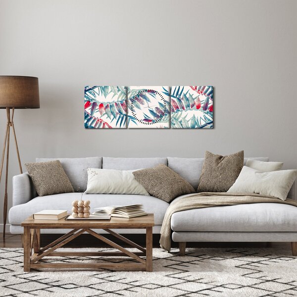 Obraz - Tropické listy (s hodinami) (90x30 cm)