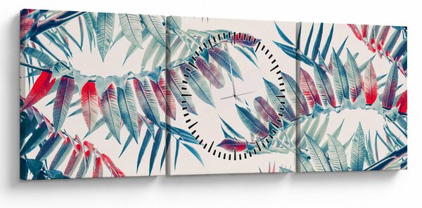 Obraz - Tropické listy (s hodinami) (90x30 cm)