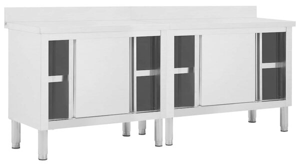 Pracovní stoly s posuvnými dvířky 2 ks 200x50x(95–97) cm nerez 3055902