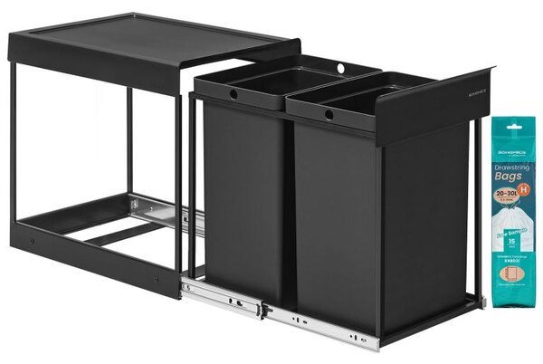 Výsuvný koš na odpad 2x20 l do kuchyňské linky, černý