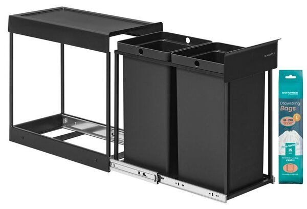 Koš na tříděný odpad do kuchyňské skříňky, 2x15 l, černý