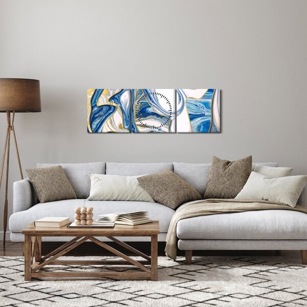 Obraz - Vlny z mramoru (s hodinami) (90x30 cm)