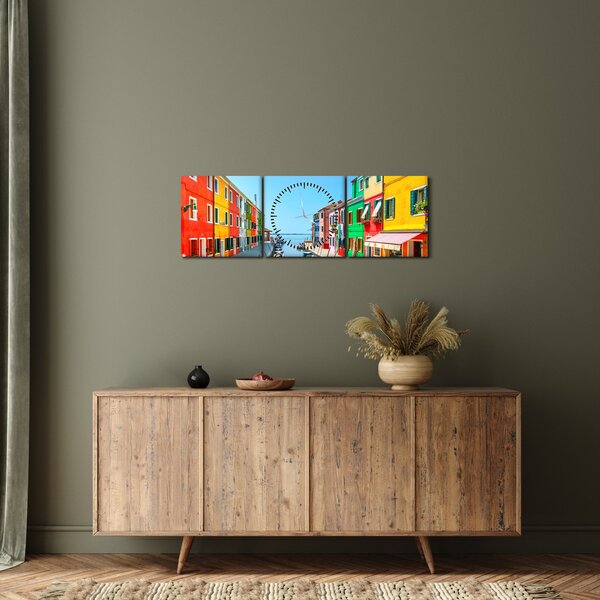Obraz - Ostrov Burano, Benátky, Itálie (s hodinami) (90x30 cm)