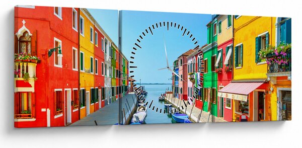 Obraz - Ostrov Burano, Benátky, Itálie (s hodinami) (90x30 cm)