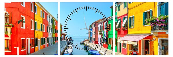 Obraz - Ostrov Burano, Benátky, Itálie (s hodinami) (90x30 cm)