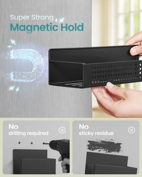 Magnetická polička na koření a drobnosti, sada 4 ks, černá
