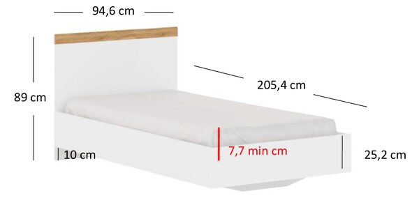 Jednolůžková postel 90 cm Vina (bílá + dub wotan) (bez roštu a matrace)