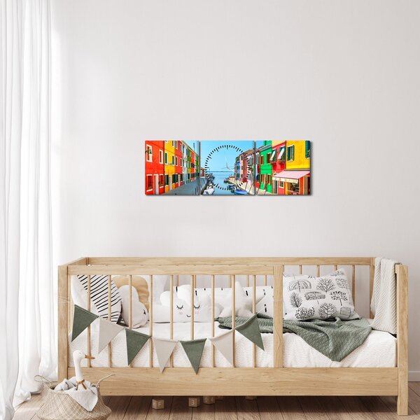 Obraz - Ostrov Burano, Benátky, Itálie (s hodinami) (90x30 cm)