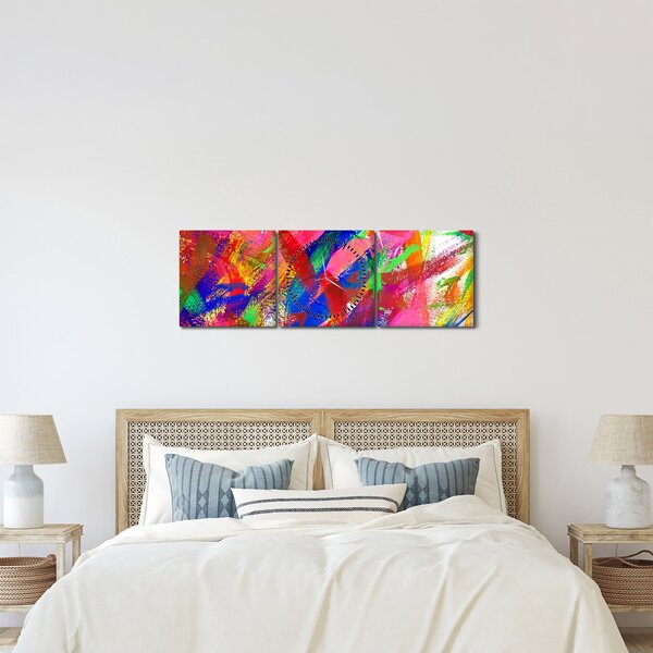Obraz - Barevná abstrakce (s hodinami) (90x30 cm)