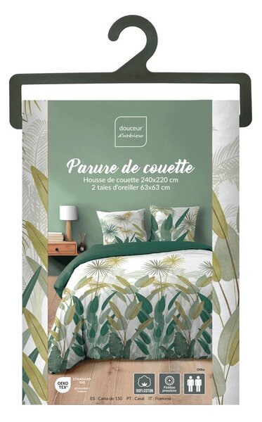Bílé/zelené bavlněné povlečení na dvoulůžko/prodloužené 240x220 cm Otika – douceur d'intérieur