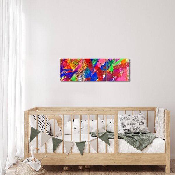Obraz - Barevná abstrakce (s hodinami) (90x30 cm)