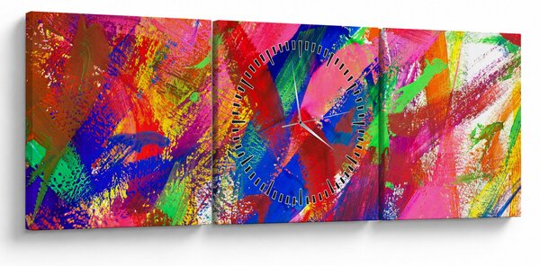 Obraz - Barevná abstrakce (s hodinami) (90x30 cm)